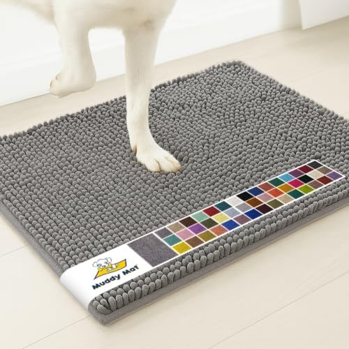 Grey absorbent pet door mat, 30 by 19 inches