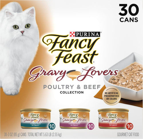 Wet cat food poultry and beef variety pack, 30 cans