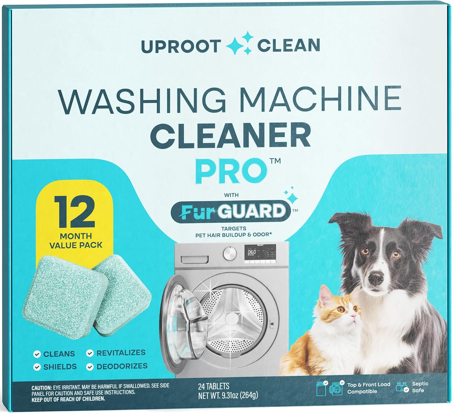 Washing machine cleaner tablets for pet households, 24 pack