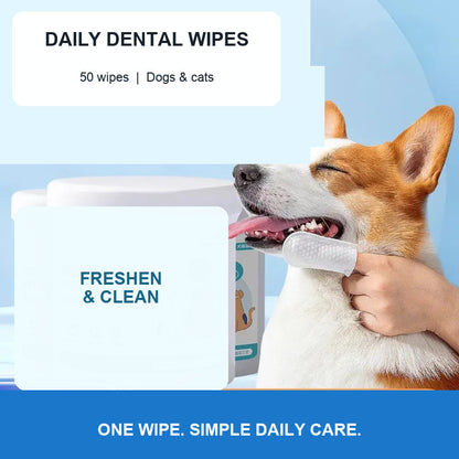 Daily Dental Finger Wipes for Dogs & Cats - 50 Count